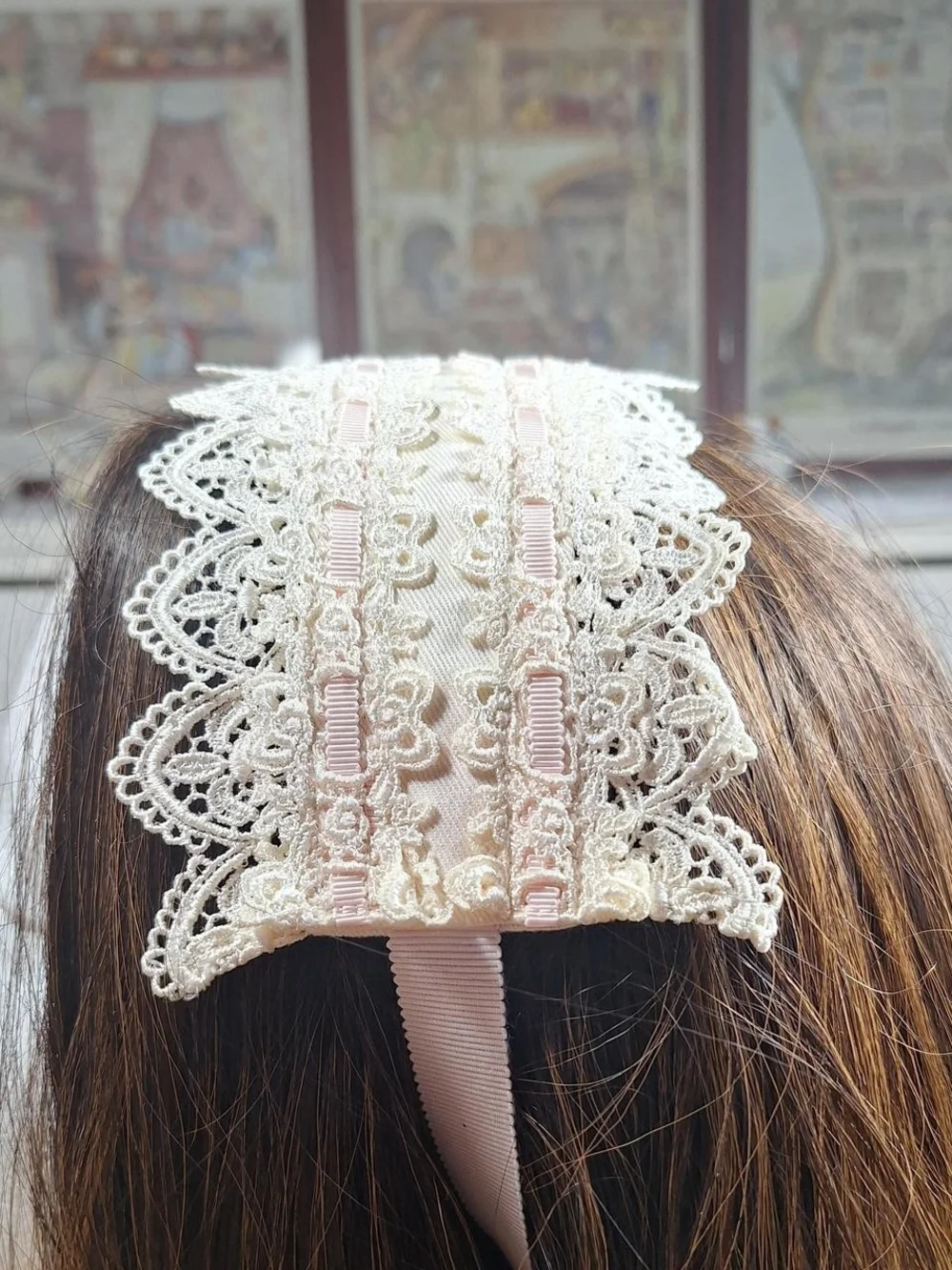 Innocent World Ivory & Pink Lacy Headdress | Classic Lolita 🎀🌸